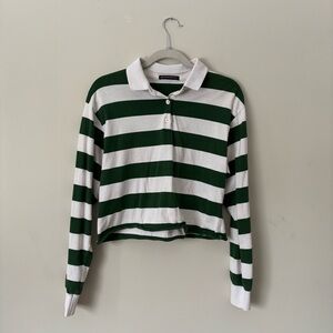 Brandy Melville Green and White Polo Shirt